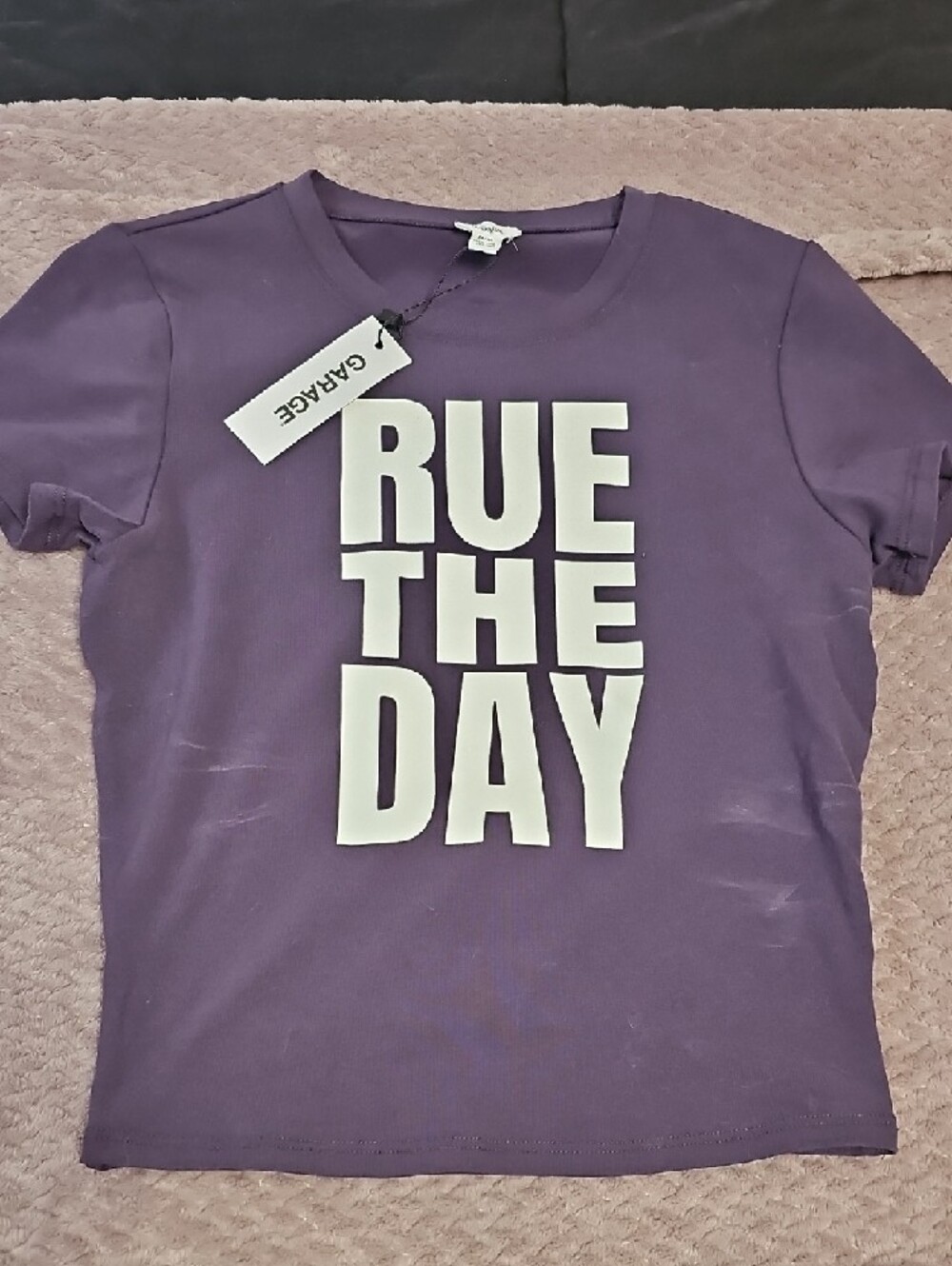 Purple 'RUE THE DAY' Crop Tee and Matching Cargo Pant Set - Picture 2 of 8